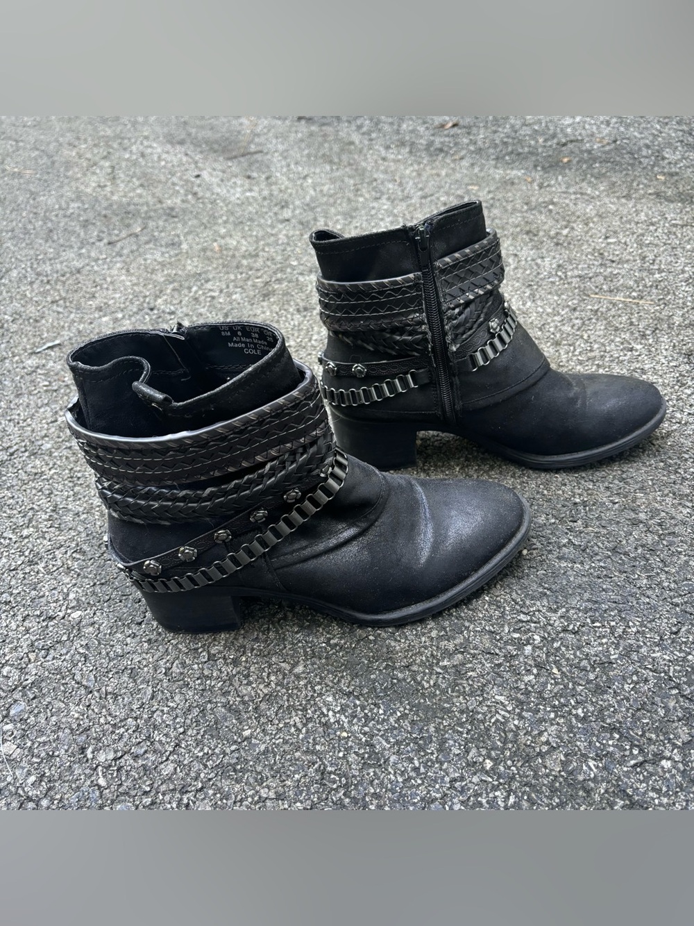 Carlos by Carlos Santana Cole Black Braided Studded Ankle Booties Size 8M